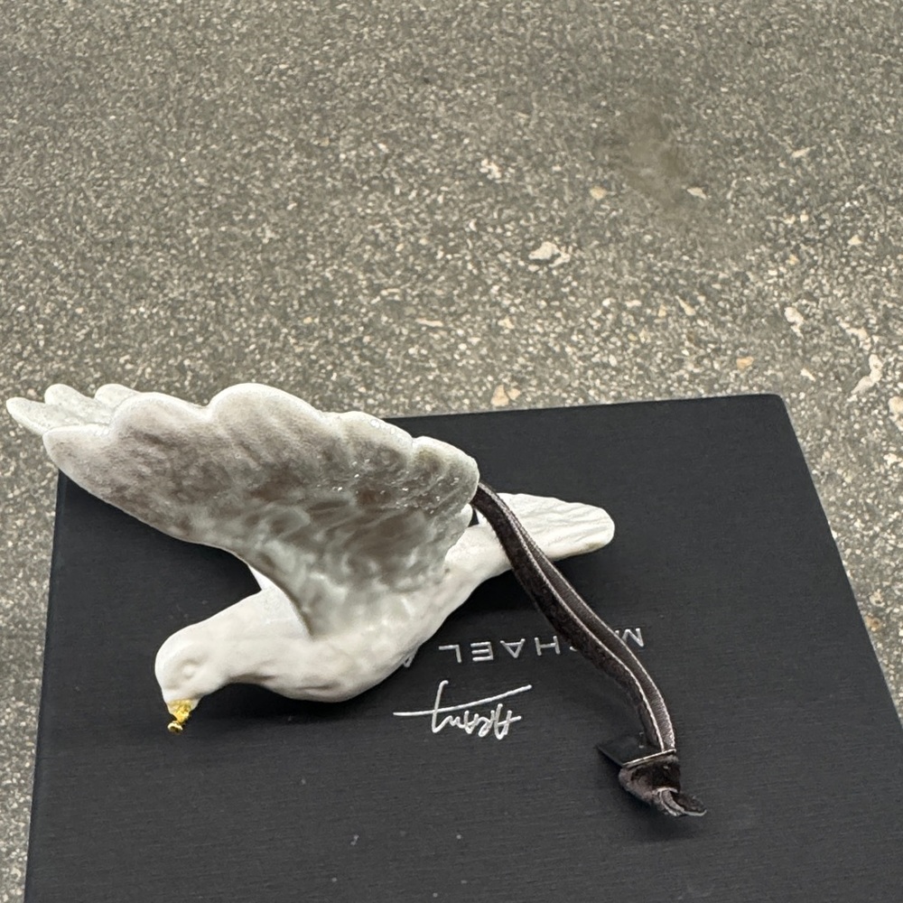 Elegant White and Gray Bird Ornament